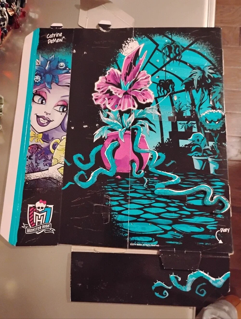 Monster High Floral Tentacle Graphic Box Panel - Teal & Pink Artwork - Picture 1 of 4